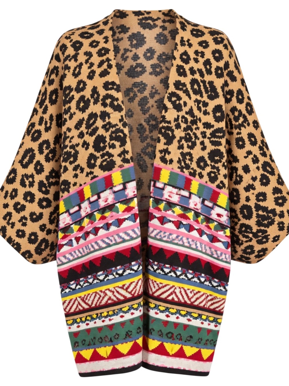 ANTHROPOLOGIE  Aldomartins Annistyn Mixed Print Cheetah Print KNIT Kimono